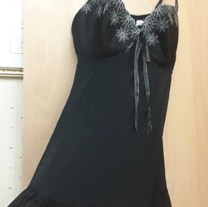Cacique Black Bra Intimate Chemise Slip Dress 22 24